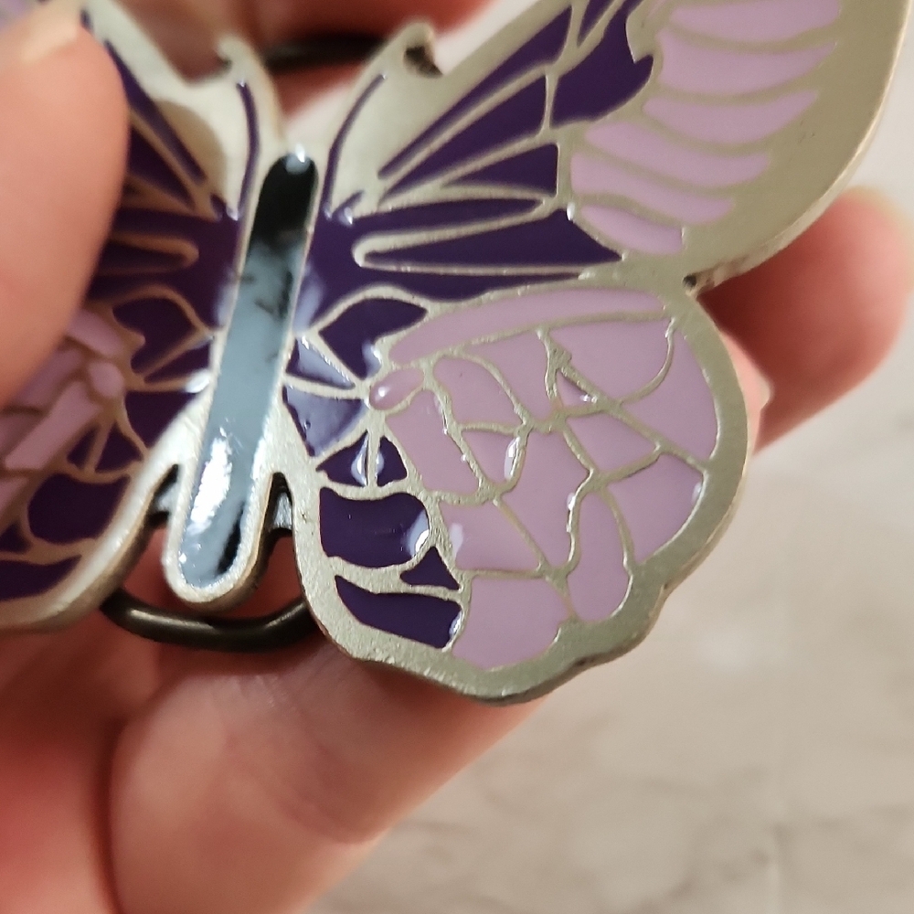 Purple and Silver Fine Pewter  Butterfly Belt Buckle - Picture 7 of 10